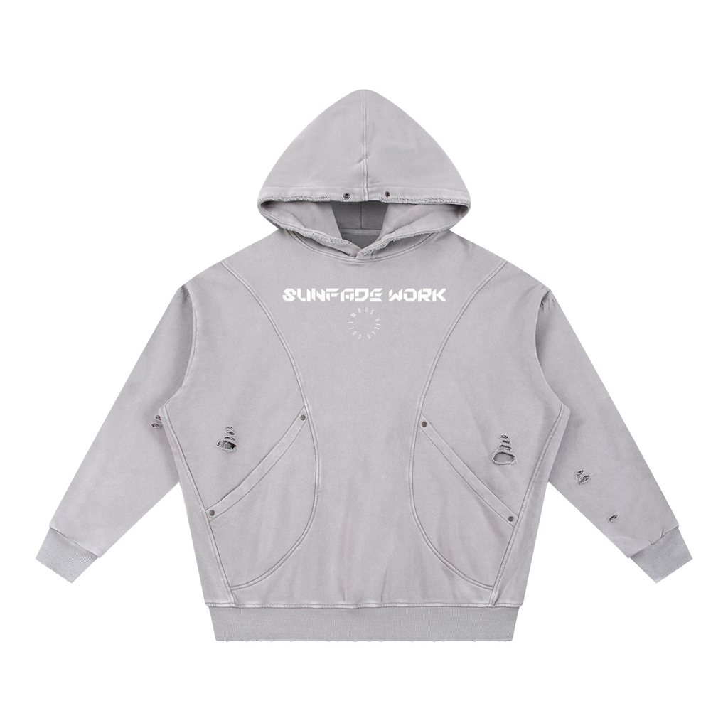 Sunfade Work Snow Washed Distressed Panel Pocket Hoodie