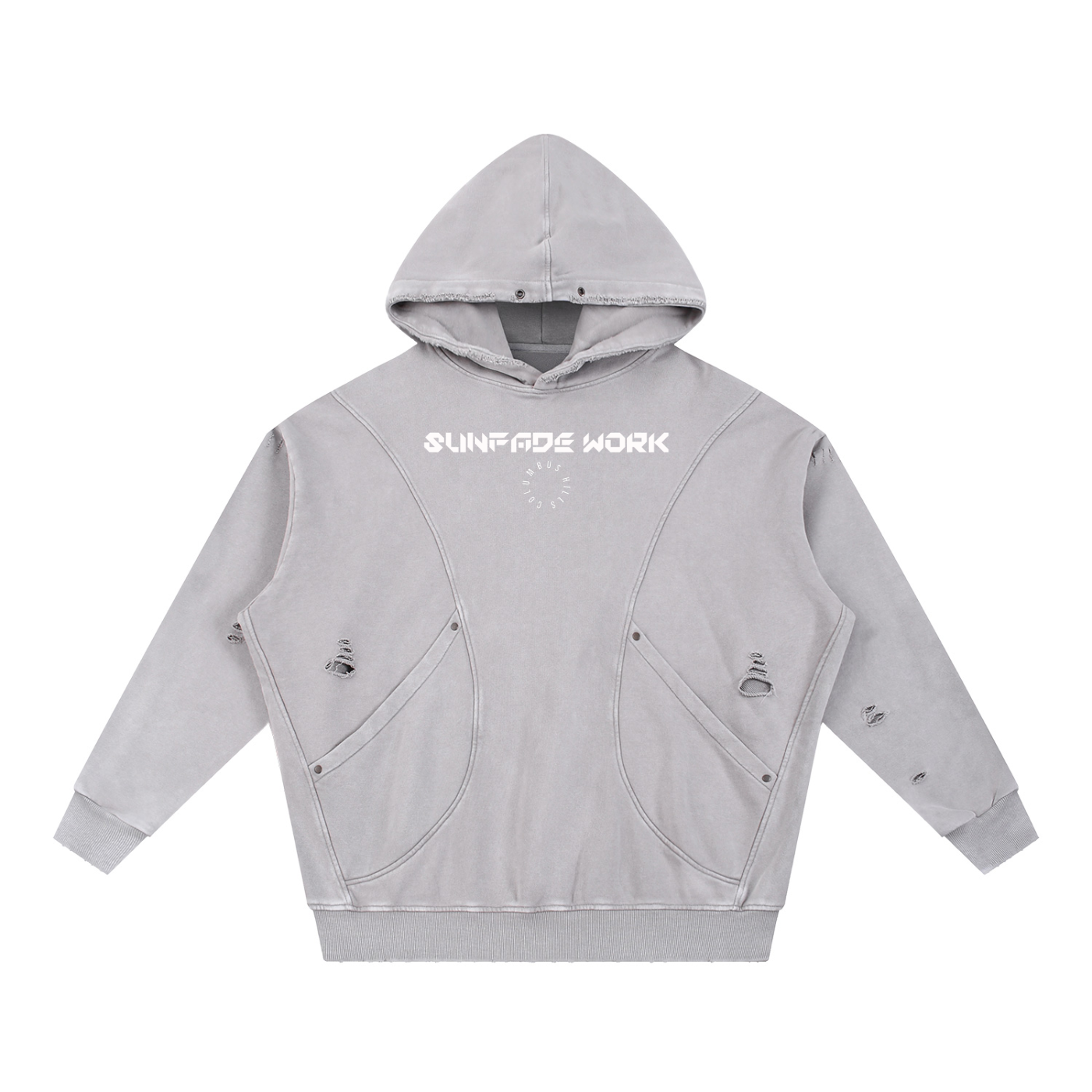 Sunfade Work Snow Washed Distressed Panel Pocket Hoodie